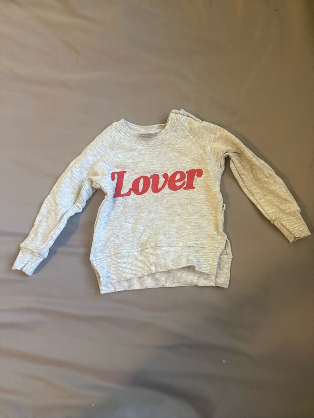 Bums and Roses' Heather Gray 'Lover' Crewneck Sweatshirt with Red Script 6-12M